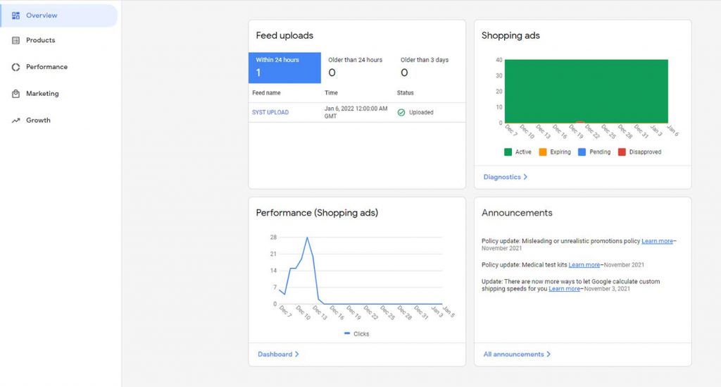 google merchant center homepage