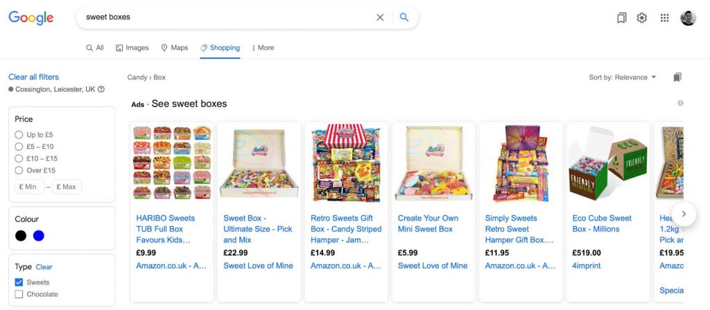 Google shopping tab on google search